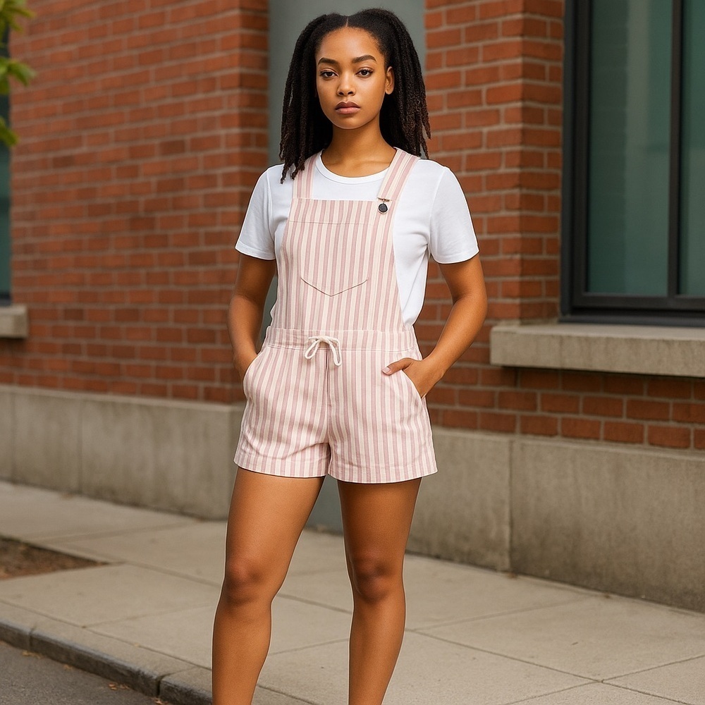 ❄️ Cato Dashing Stripe Overall Shorts Rose Size Large - Picture 2 of 5